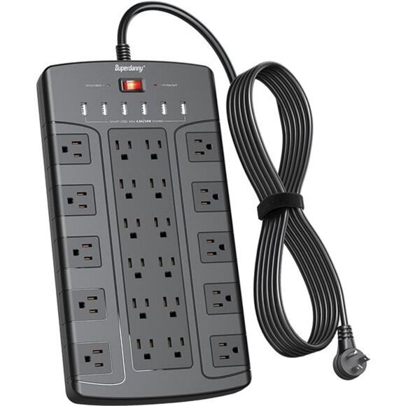 Surge Protector Power Strip, Extension Cord with 22 Outlets, 6.5Ft Flat Plug - Picture 2 of 6